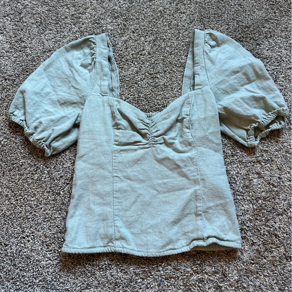 Abercrombie & Fitch Sage Green Puff Sleeve Top